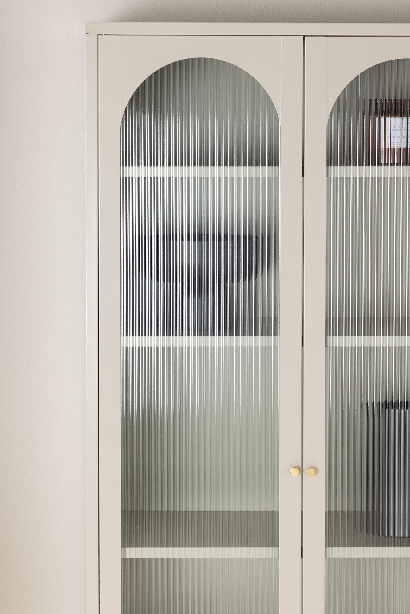 Eleganter Lima Kabinett: Moderner Stahlschrank mit Glasakzenten.