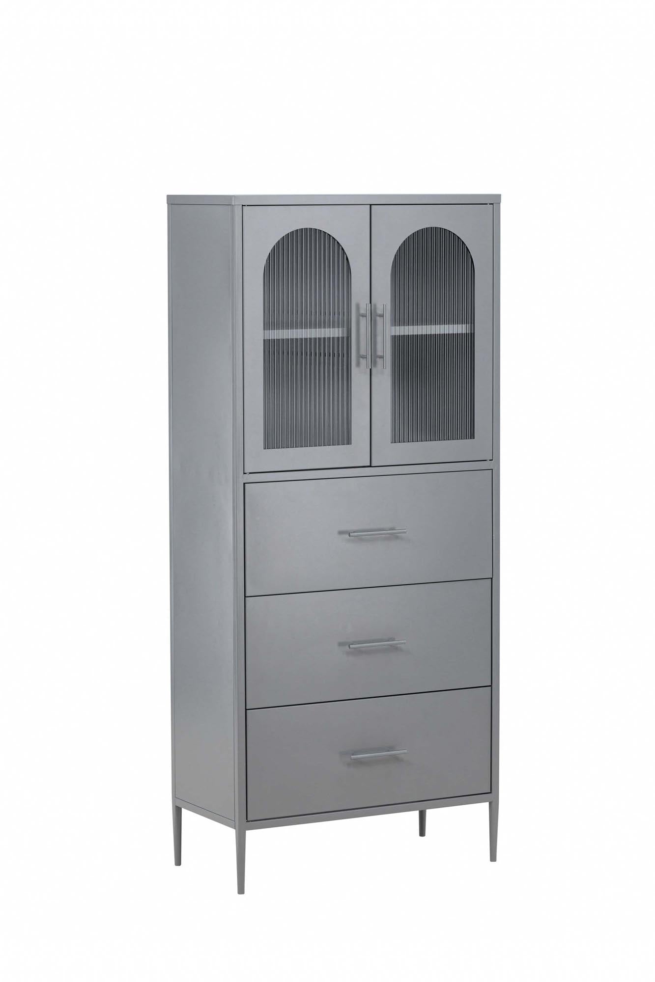 Kabinett La Paz: Eleganter Aufbewahrungsschrank in Schwarz mit luxuriösen Messinggriffen, stabiler Stahlkonstruktion und stilvollen Glastüren.