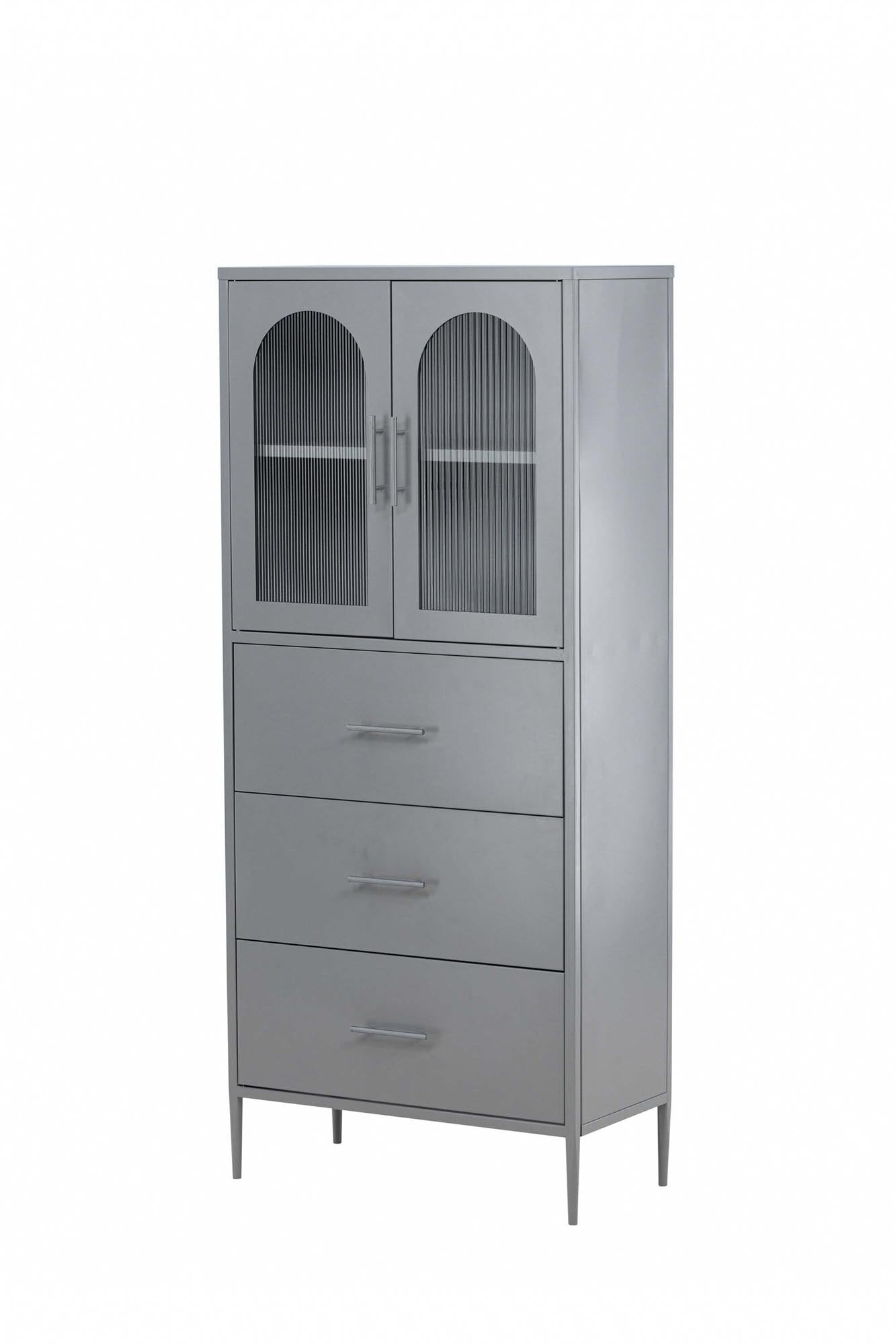 Kabinett La Paz: Moderner, schwarzer Schrank aus hochwertigem Stahl mit eleganten Glastüren und praktischen Schubladen für stilvolle Aufbewahrung.