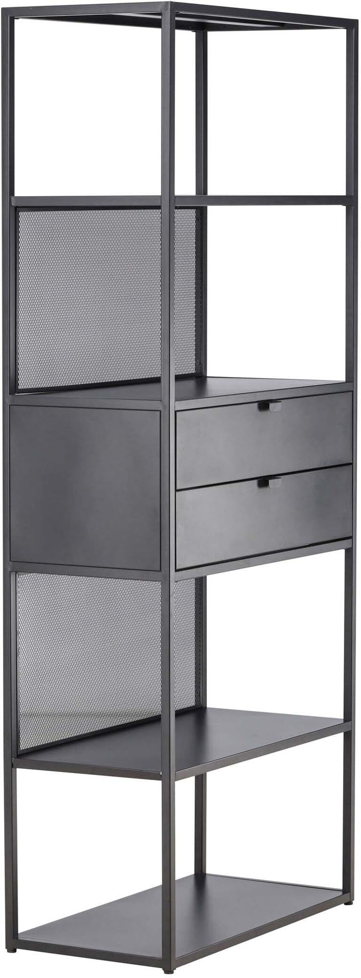 Santiago Kommode von Venture Home: Stilvolles Möbelstück aus robustem Stahl mit offenen Regalen und praktischen Schubladen für modernes Wohnen.