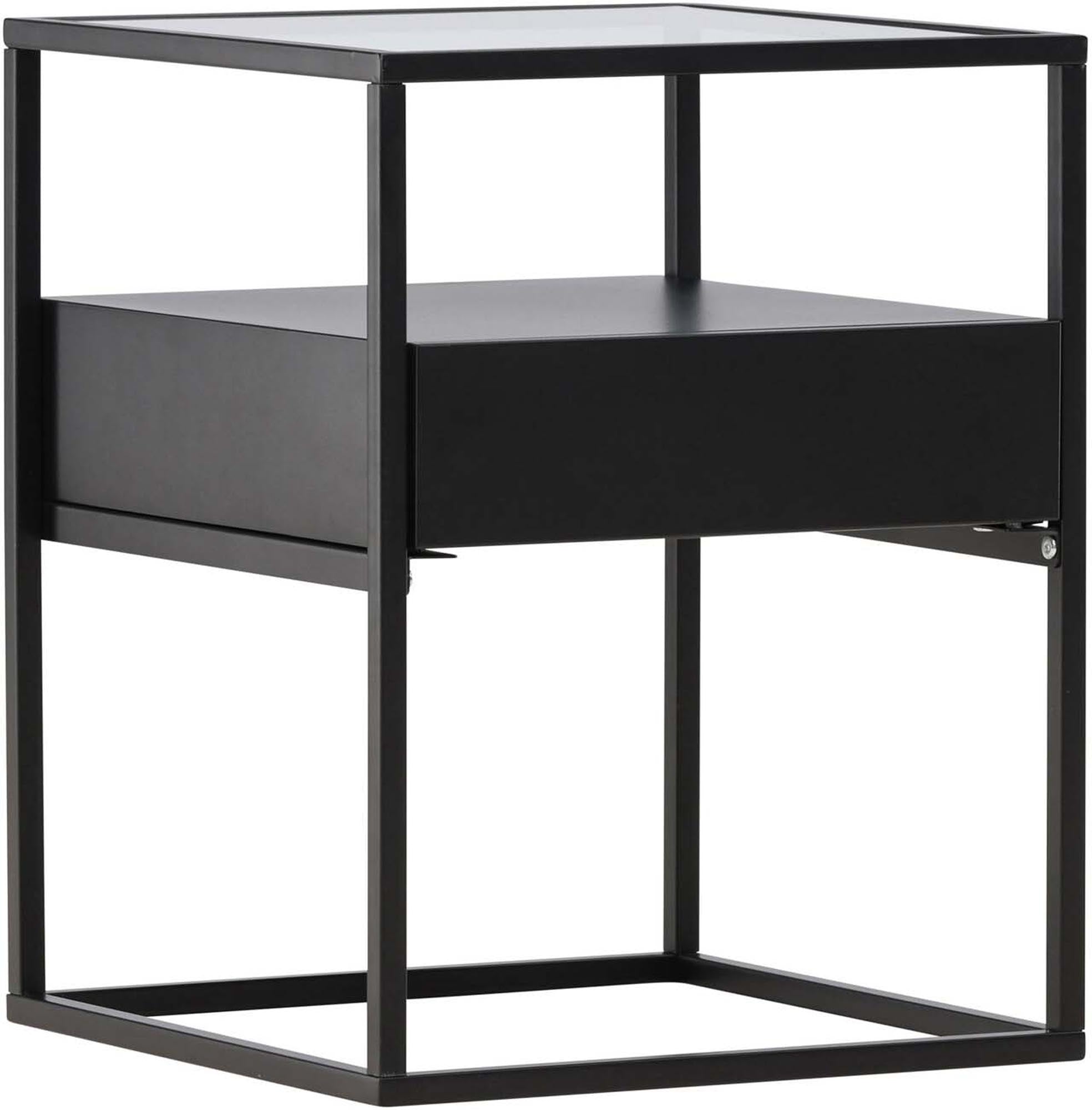 Moderner Fortaleza Beistelltisch von Venture Home: Stilvolles Design aus schwarzem Stahl und Glas, ideal für jedes Zuhause.