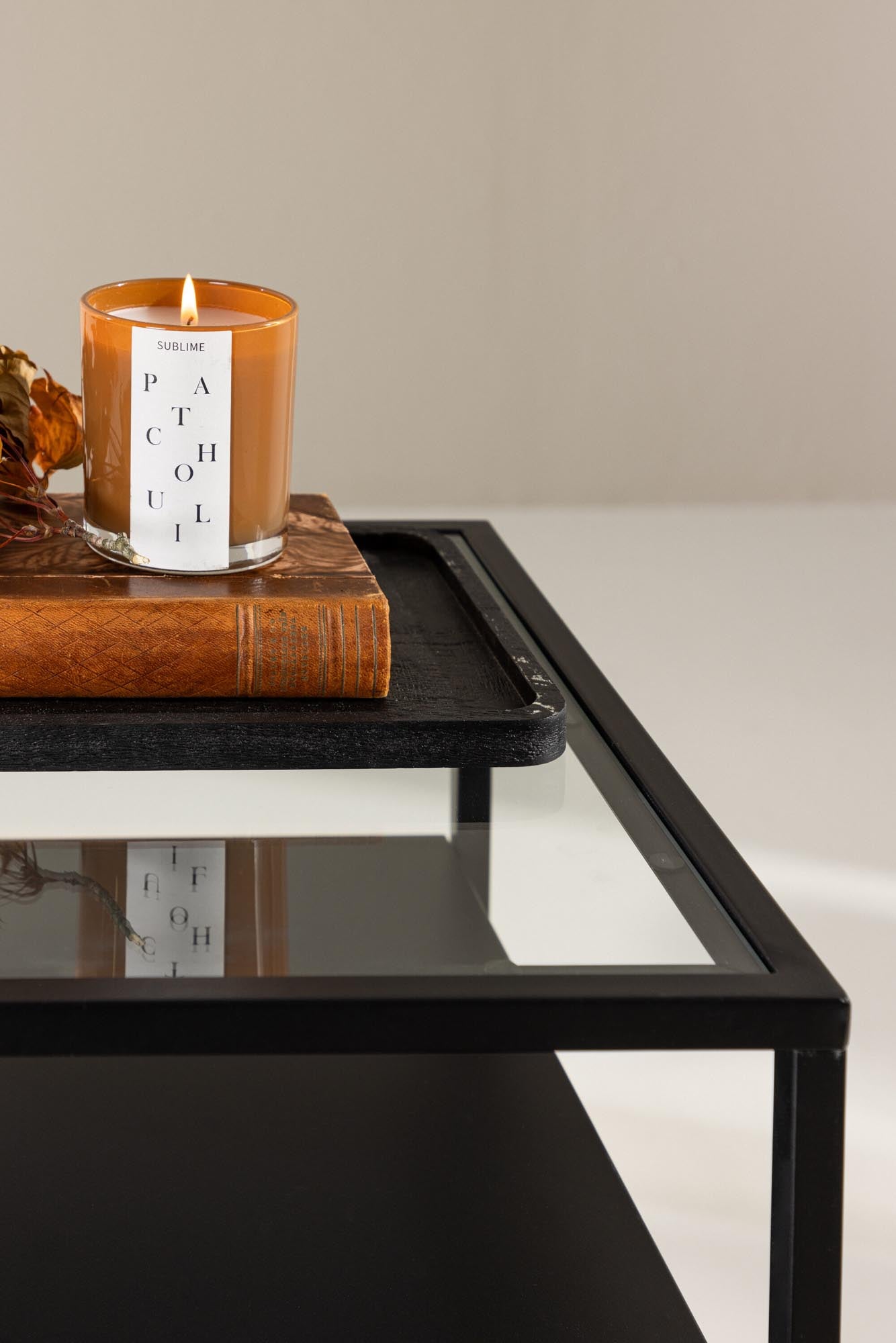 Eleganter Fortaleza Beistelltisch von Venture Home aus schwarzem Stahl und Glas. Praktisch und vielseitig für jeden Raum.