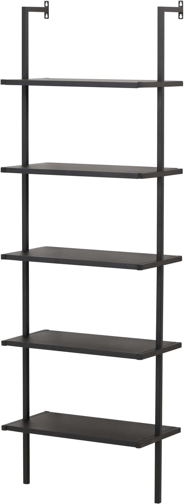 Stilvolles Caracas Regal aus schwarzem Stahl, 5 Ebenen für Bücher & Deko, robust & vielseitig, ideal für modernes Wohnen.