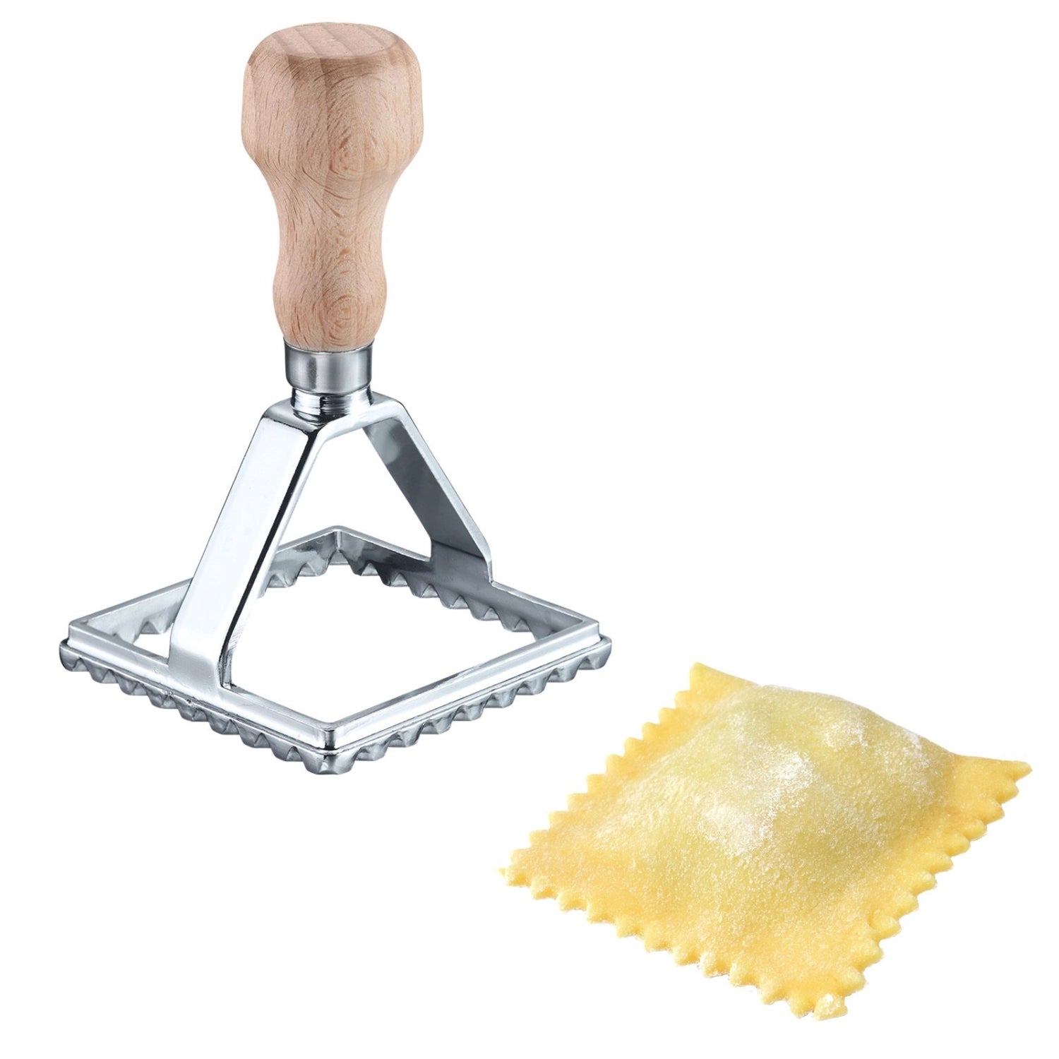 Praktischer quadratischer Ravioli Ausstecher Giulia in sanftem Beige, perfekt für die kreative Zubereitung hausgemachter Ravioli.