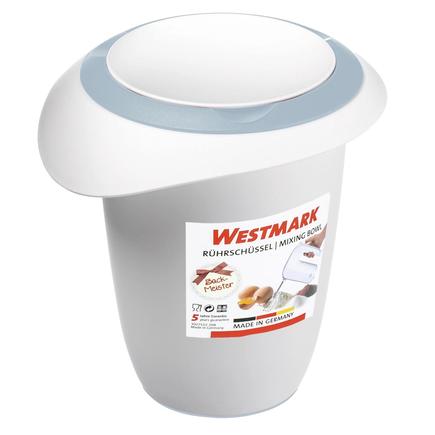 Quirltopf mit Spritzschutz 1l blau in Blau präsentiert im Onlineshop von KAQTU Design AG. Küchenhelfer ist von Westmark