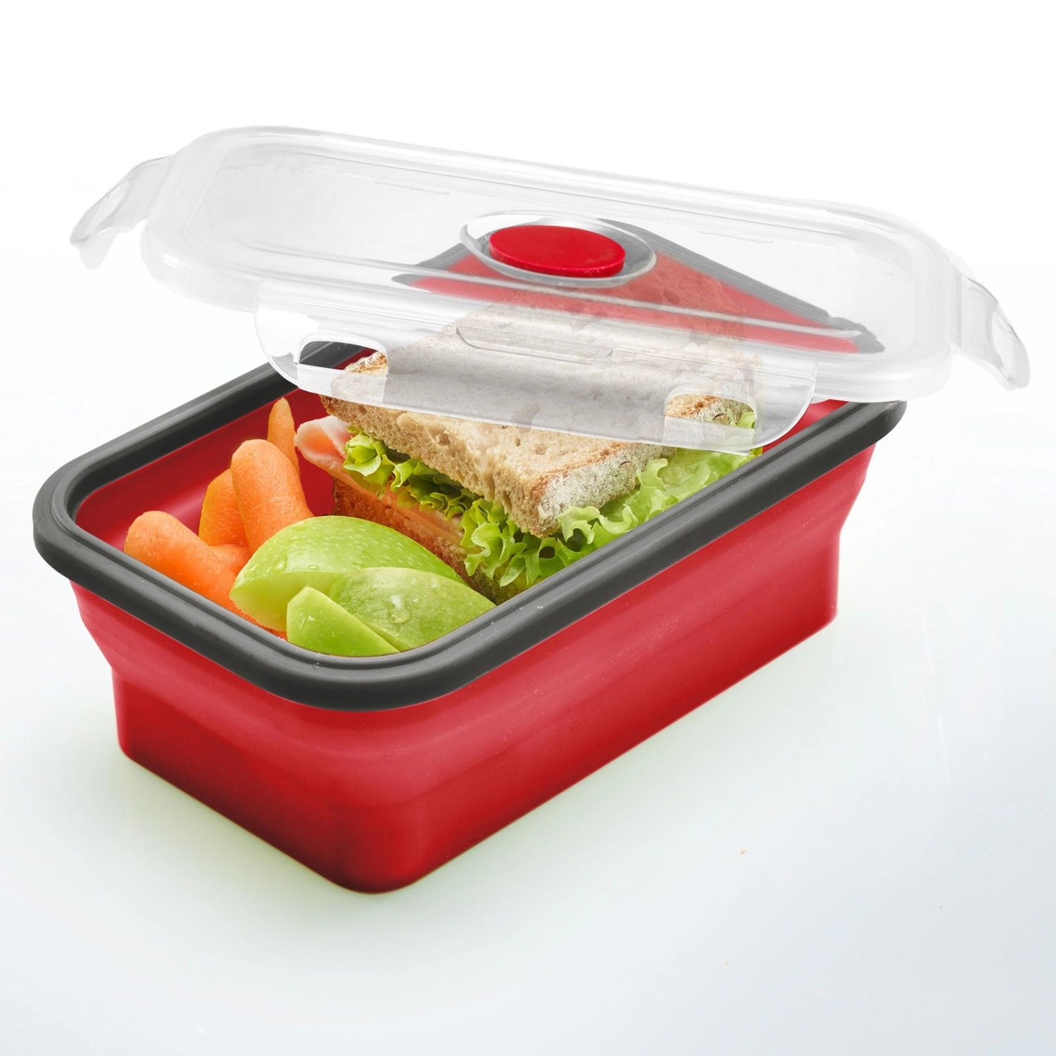 Faltbare eckige Frischhaltedose mit 1350 ml Volumen in leuchtendem Rot, ideal für die Aufbewahrung von Lebensmitteln, von Westmark.