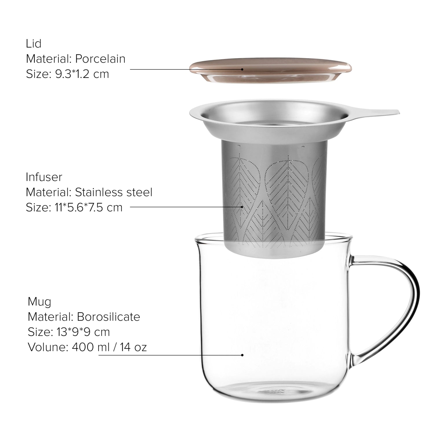 Minima Eva tasse à thé avec infuseur 400ml borosilicate marron