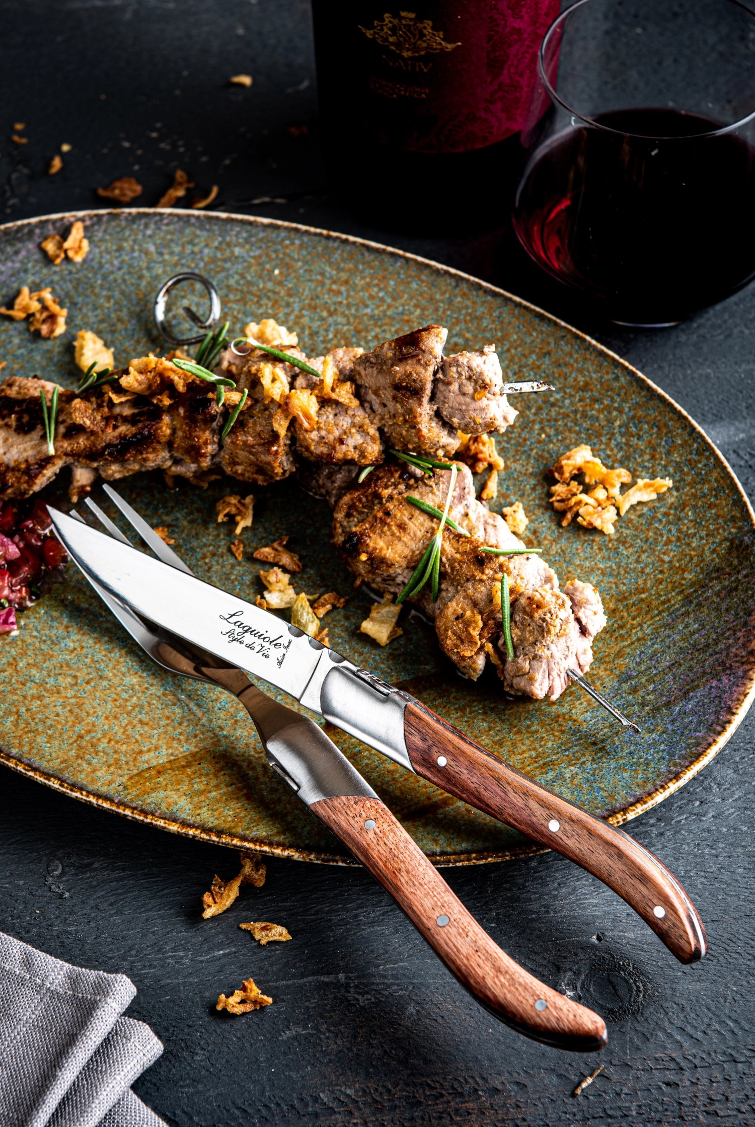 Laguiole Luxury Line steak knife pakka rose