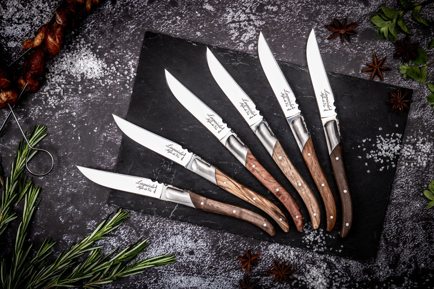 Laguiole Luxury Line steak knives Various types of wood