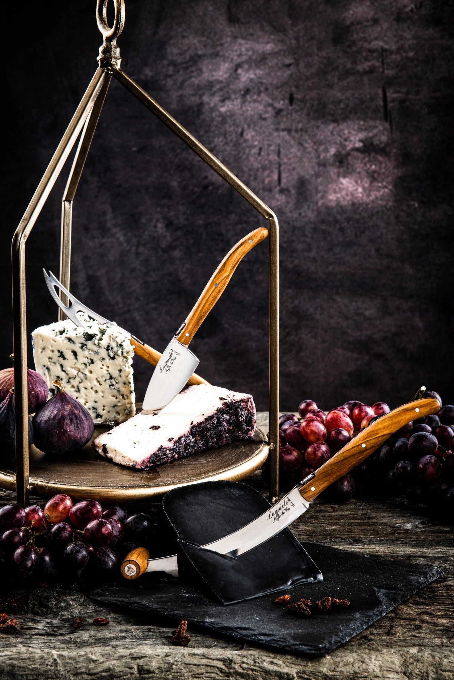 Laguiole Luxury Line cheese knife set olive wood