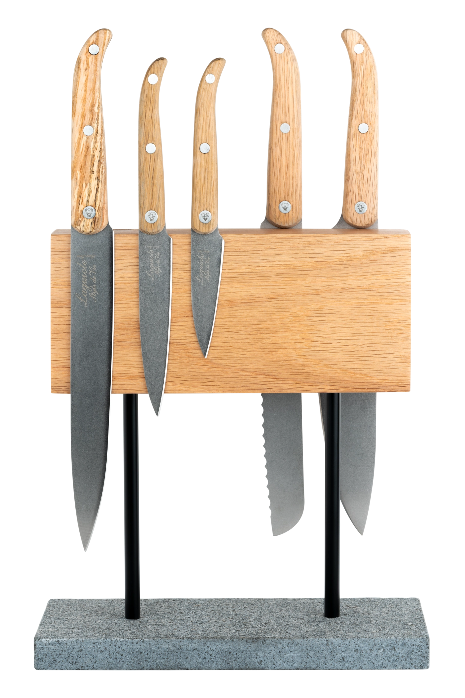 Magnetischer Messerblock Eiche auf Natursteinfuss