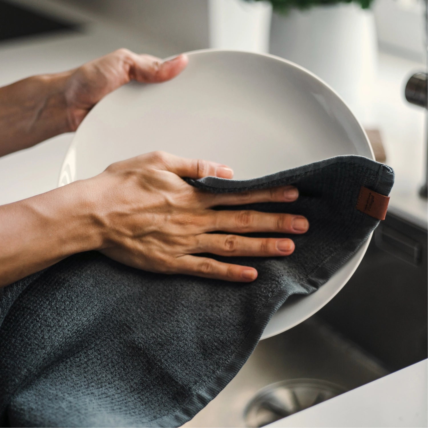 Torchon Oslo Gris, gris foncé 40x60cm