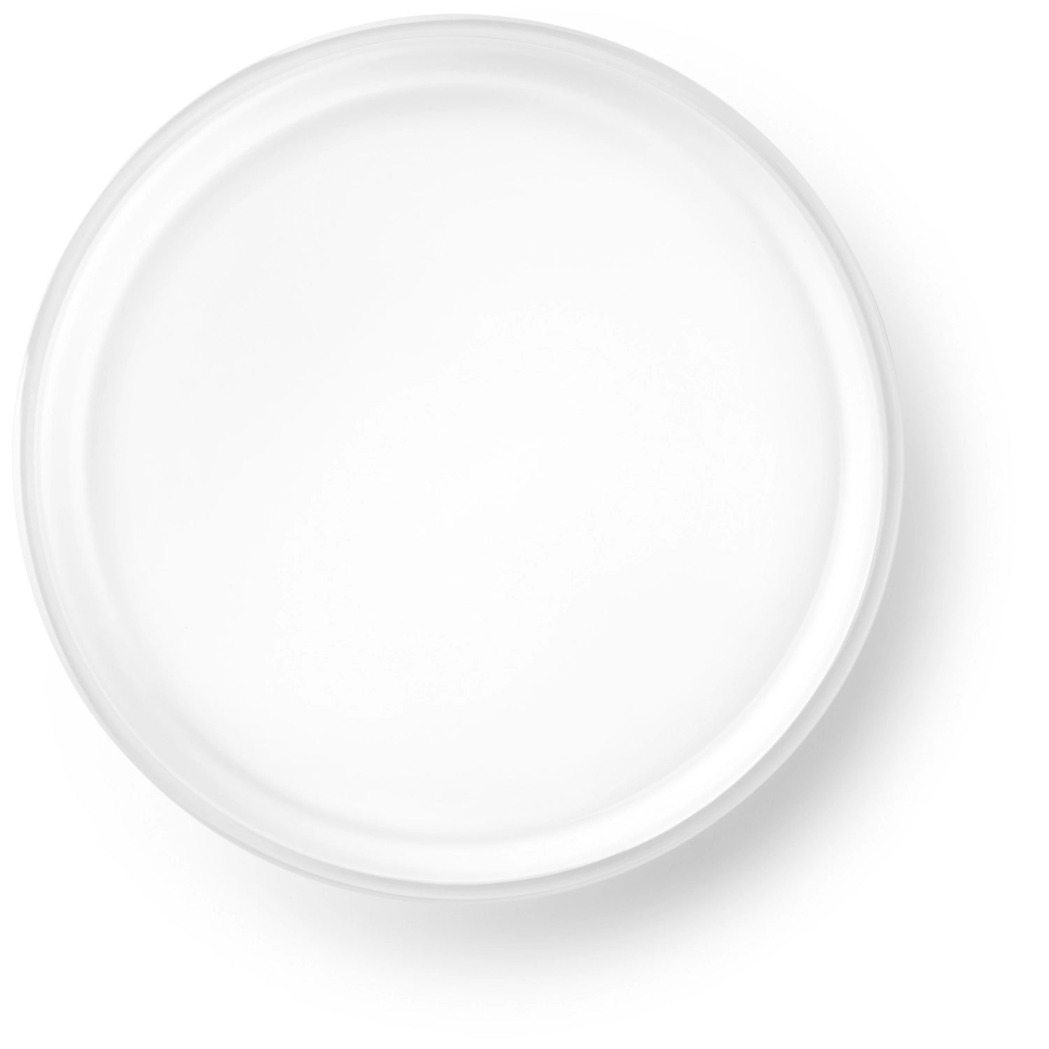Elegante Schale aus weißem Glas von LSA, 35 cm Durchmesser und 6 cm hoch, perfekt für die Präsentation von Snacks oder als dekoratives Element.