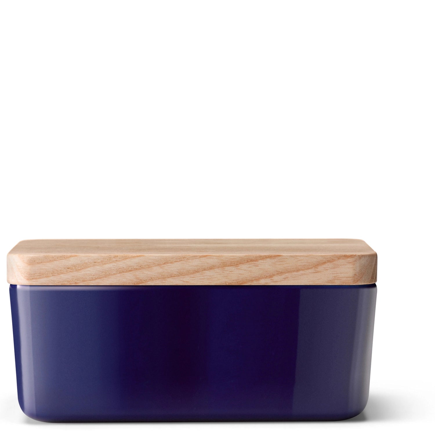 Elegante Butterdose aus robustem Eschenholz in strahlendem Cobalt, 14 cm groß, ideal für die stilvolle Aufbewahrung von Butter.