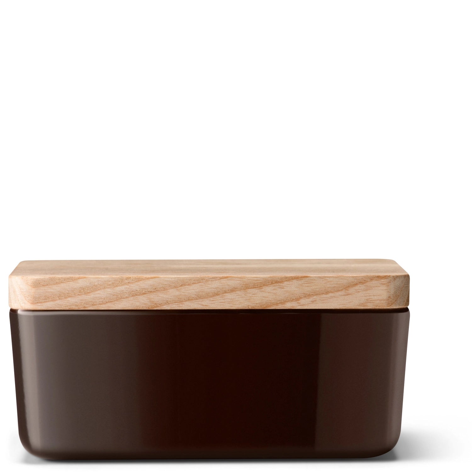 Elegante Butterdose aus edlem Eschenholz in Mocha, 14 cm groß, perfekt für die stilvolle Präsentation und Aufbewahrung von Butter.