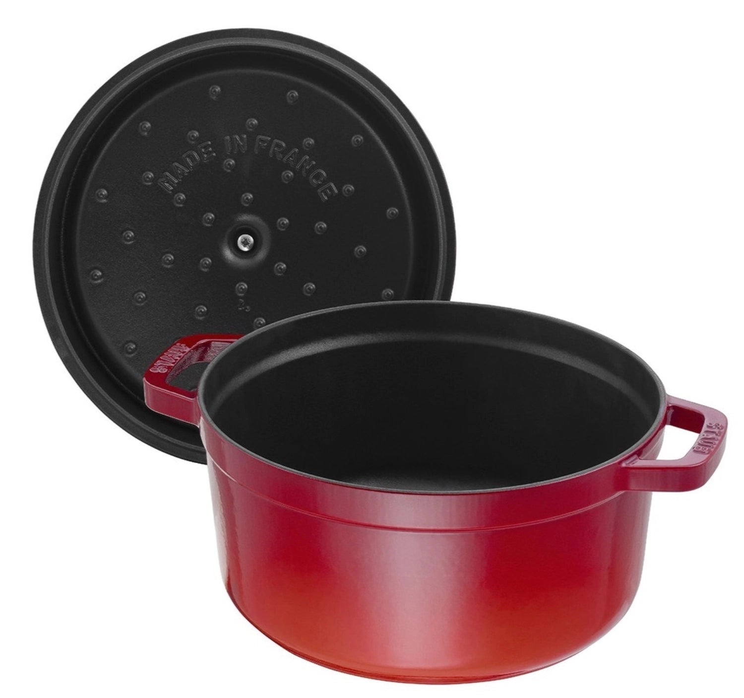 Cocotte 28cm, rund, Kirsch-Rot, Gusseisen 6.7l in Rot präsentiert im Onlineshop von KAQTU Design AG. Pfanne/Topf ist von Staub