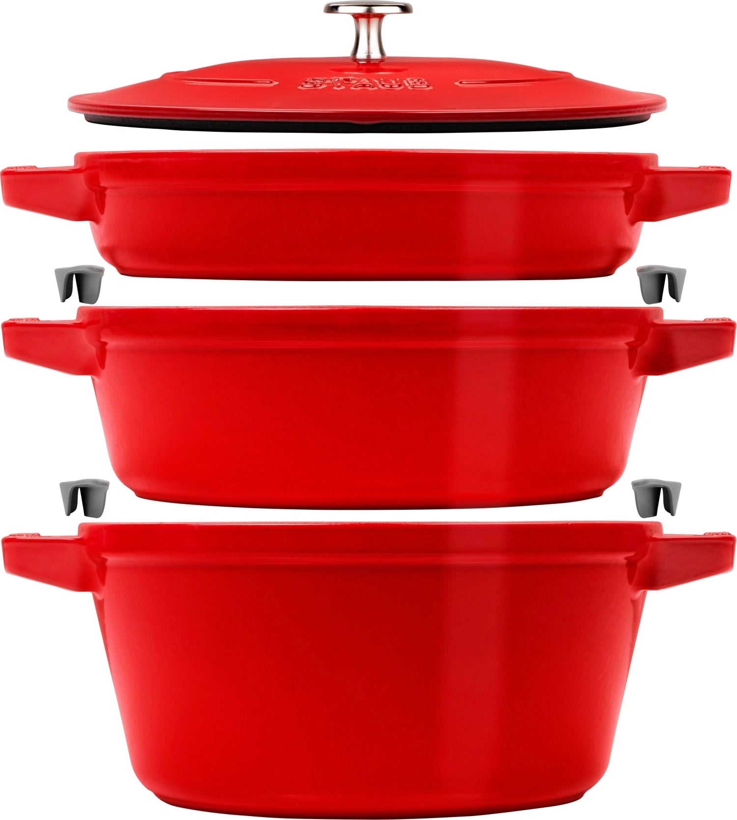 Cocotte 4tlg. 24cm, rund, Kirsch-Rot, stackable in Rot präsentiert im Onlineshop von KAQTU Design AG. Pfanne/Topf ist von Staub