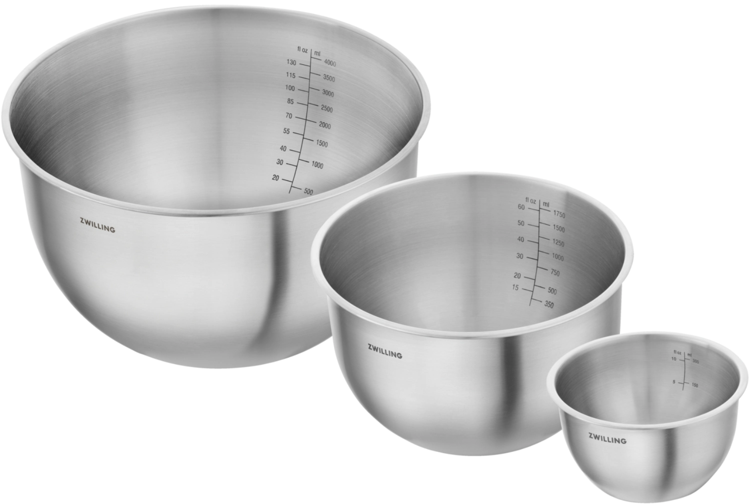Praktisches 3-teiliges Schüssel-Set aus Edelstahl von Zwilling, ideal zum Vakuumieren und Frischhalten von Lebensmitteln.