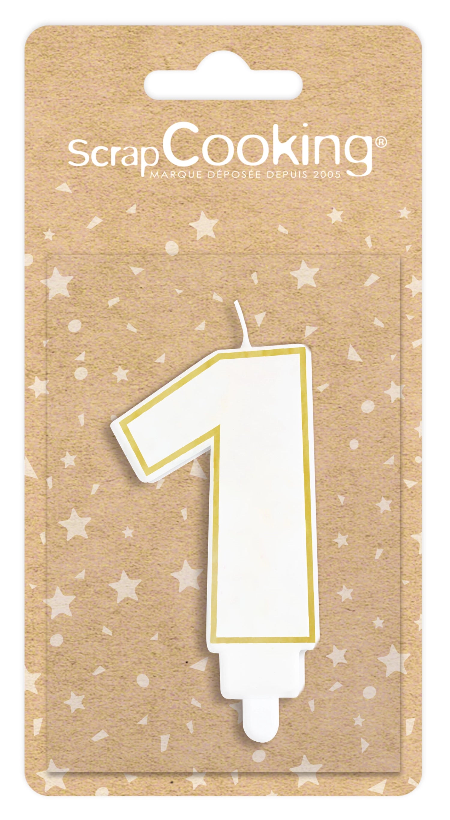 Kerze Nummer 1 weiss mit Goldrand 8cm