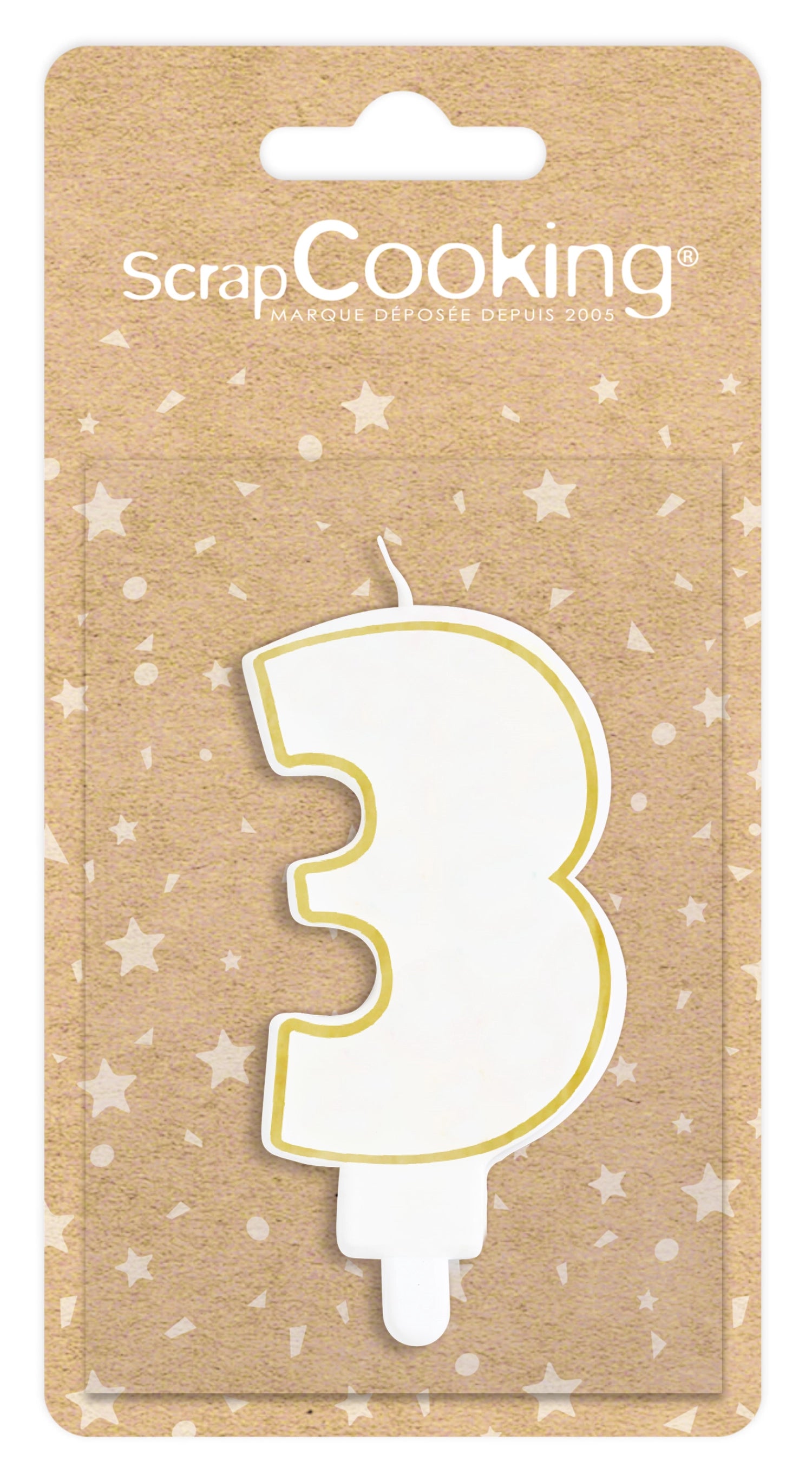 Kerze Nummer 3 weiss mit Goldrand 8cm