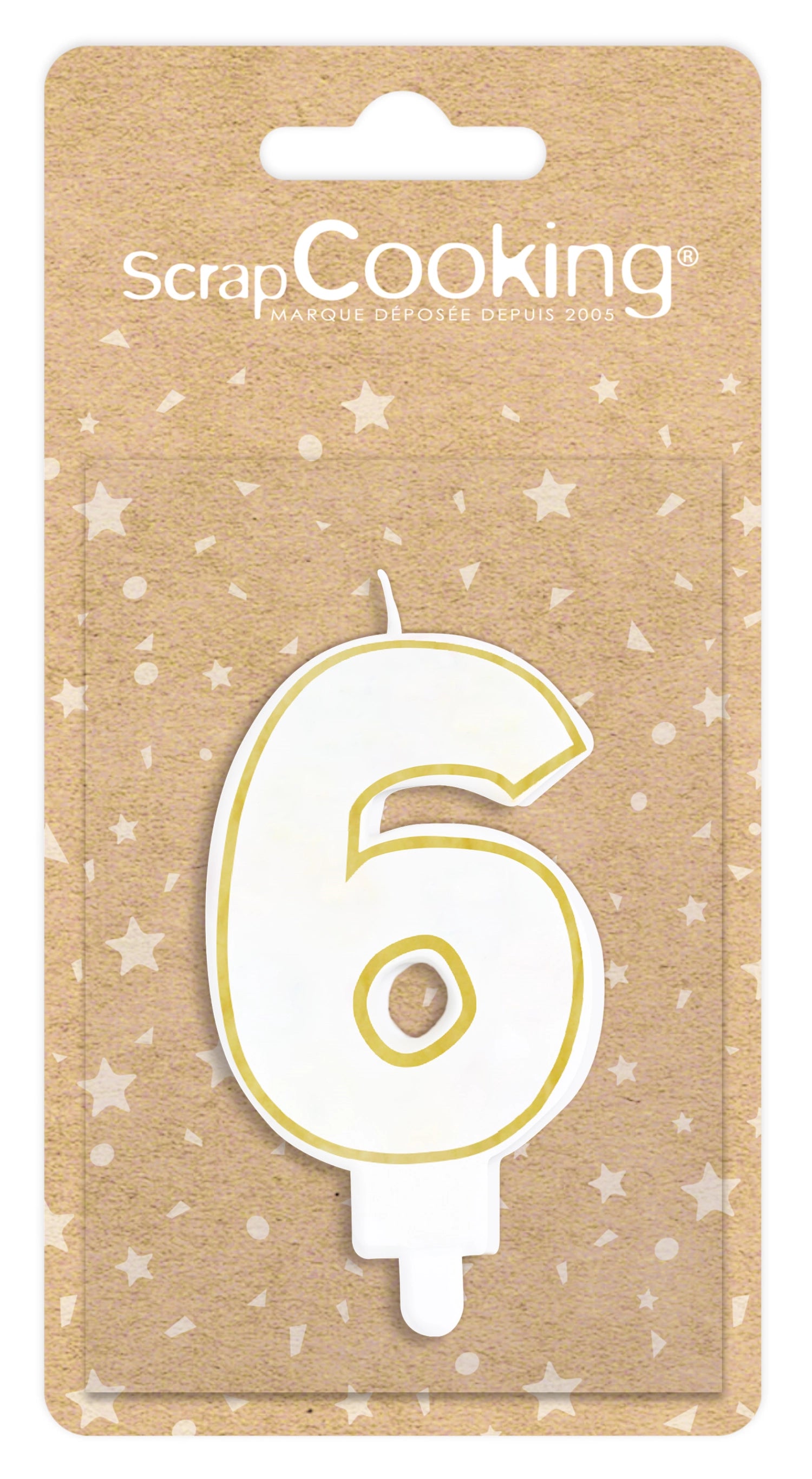 Kerze Nummer 6 weiss mit Goldrand 8cm