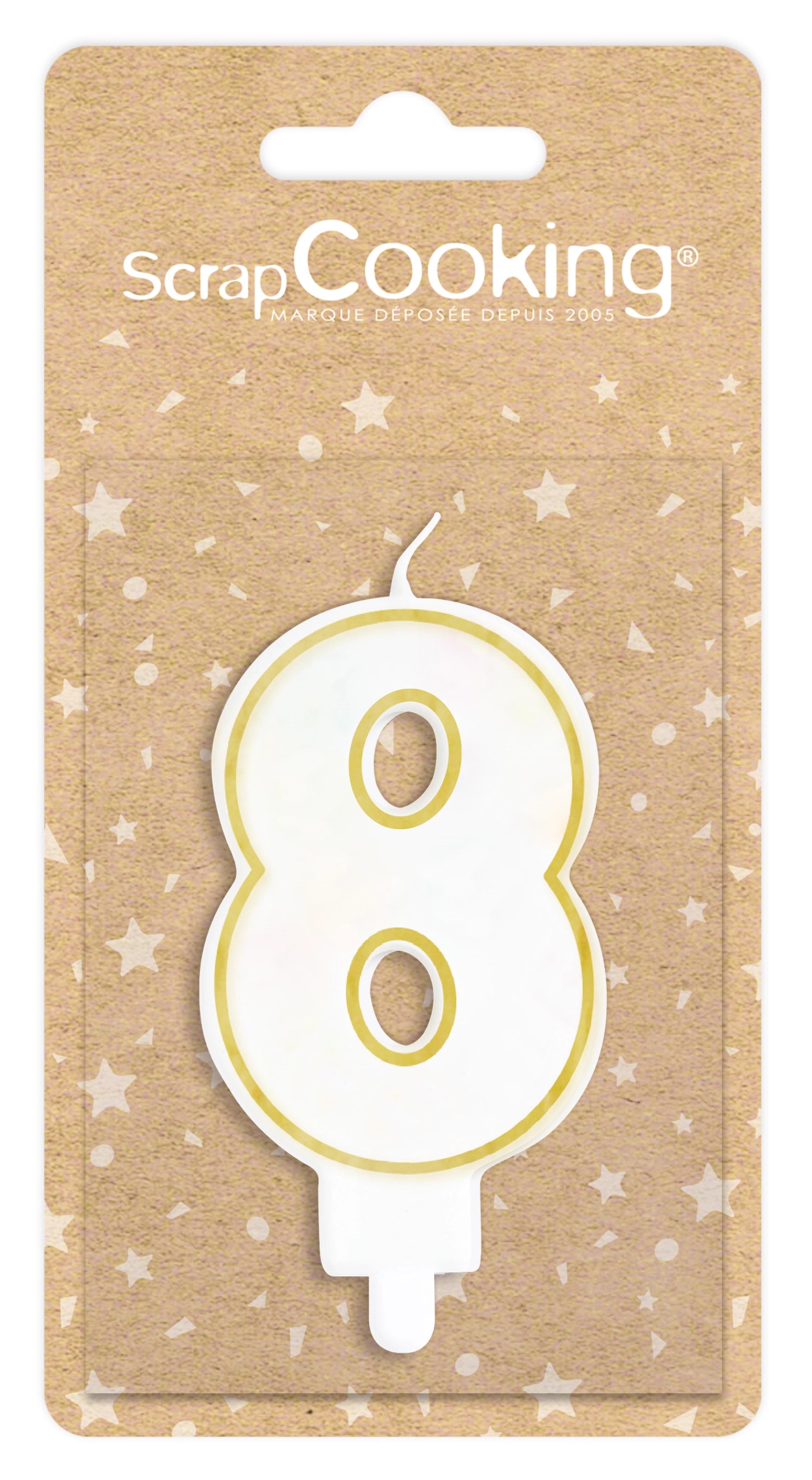 Kerze Nummer 8 weiss mit Goldrand 8cm