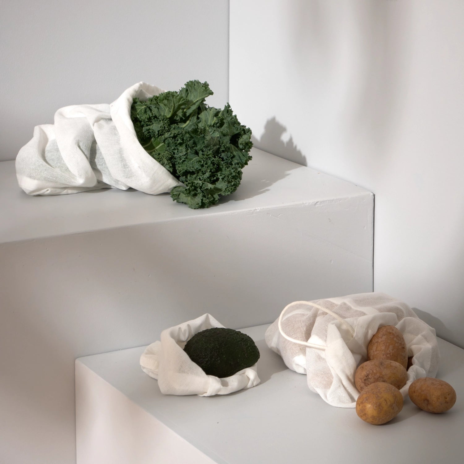 Food bag set of 3 bags natural white organic cotton