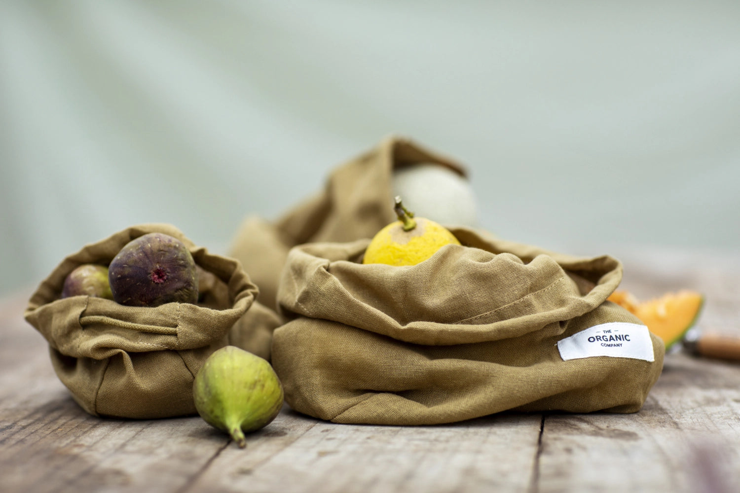 Sac alimentaire lot de 3 sacs coton bio kaki