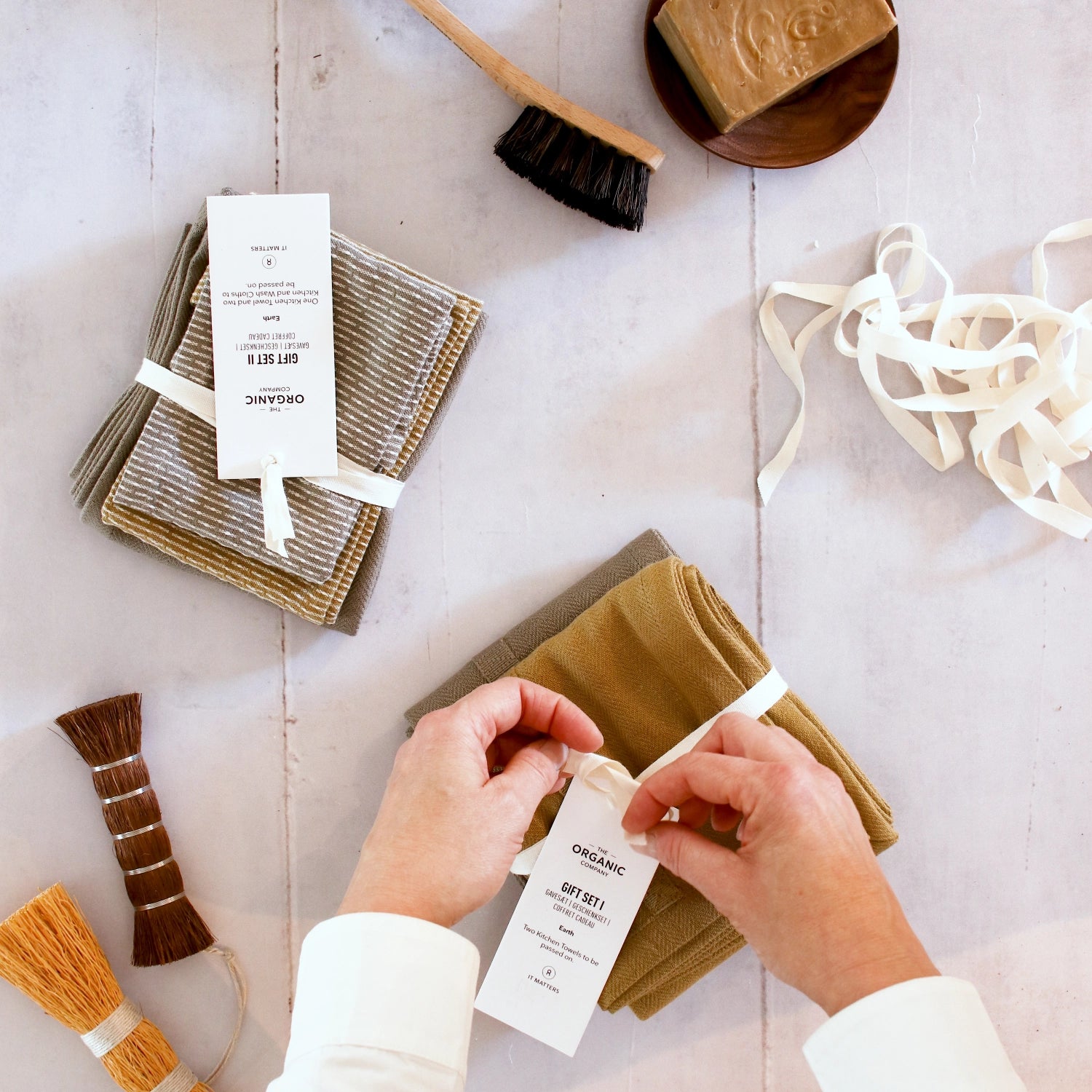 2 serviettes à thé set 53x86cm Coton organique terrestre