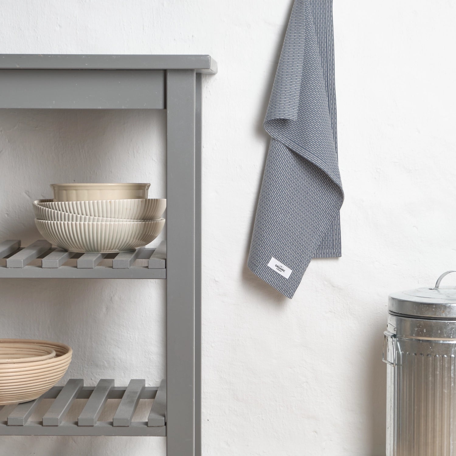 Torchon petit 35x60cm gris bleu coton bio