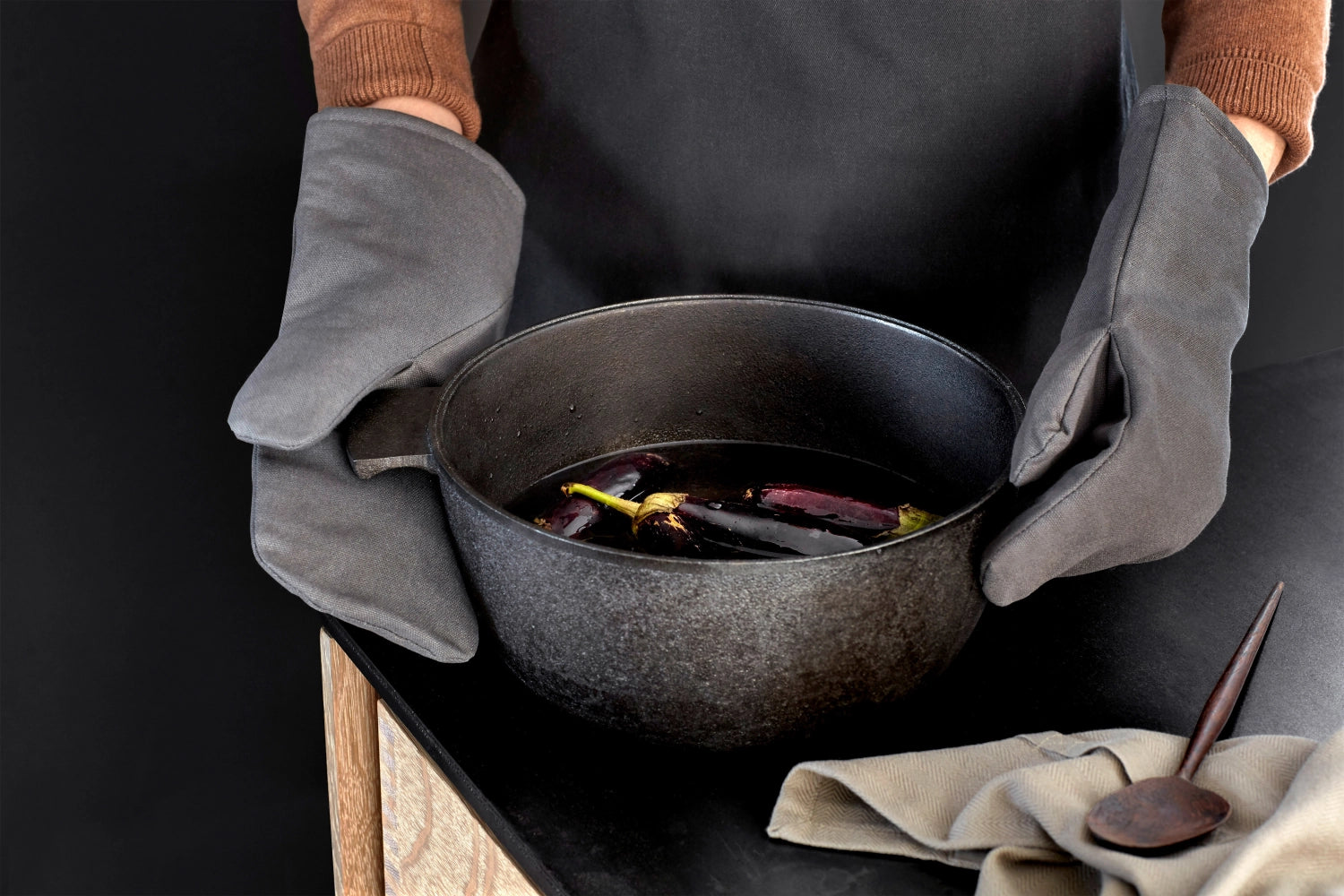 Gants de cuisine 15x31cm coton bio gris foncé