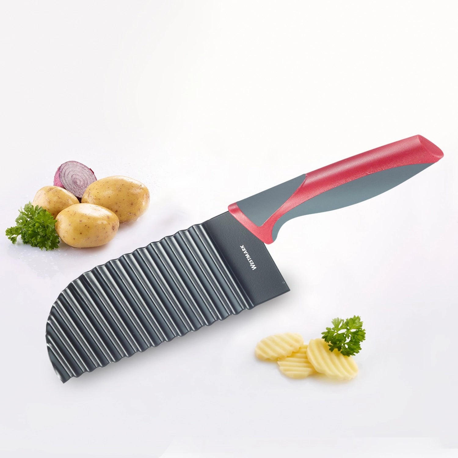 Wellen-/Buntschneide-Messer von Westmark, ideal zum kreativen Schneiden von Obst und Gemüse, ergonomischer Griff für komfortable Handhabung.