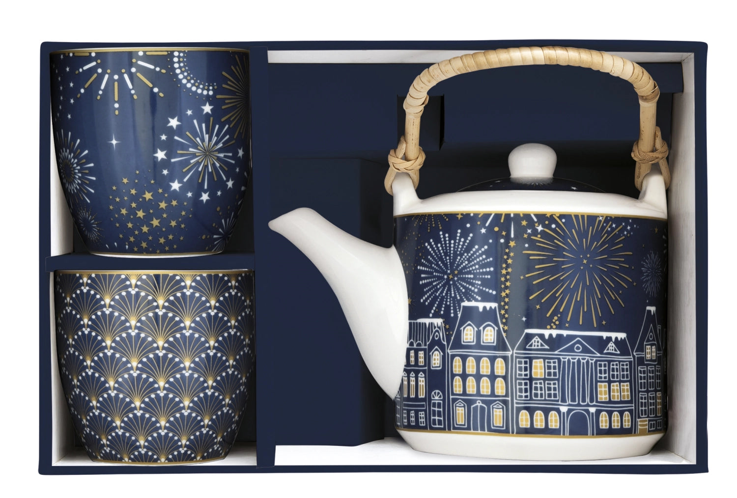 Midnight Teeset Teekanne 600ml mit zwei Tassen Porzellan in Blau präsentiert im Onlineshop von KAQTU Design AG. Tasse ist von Easy Life