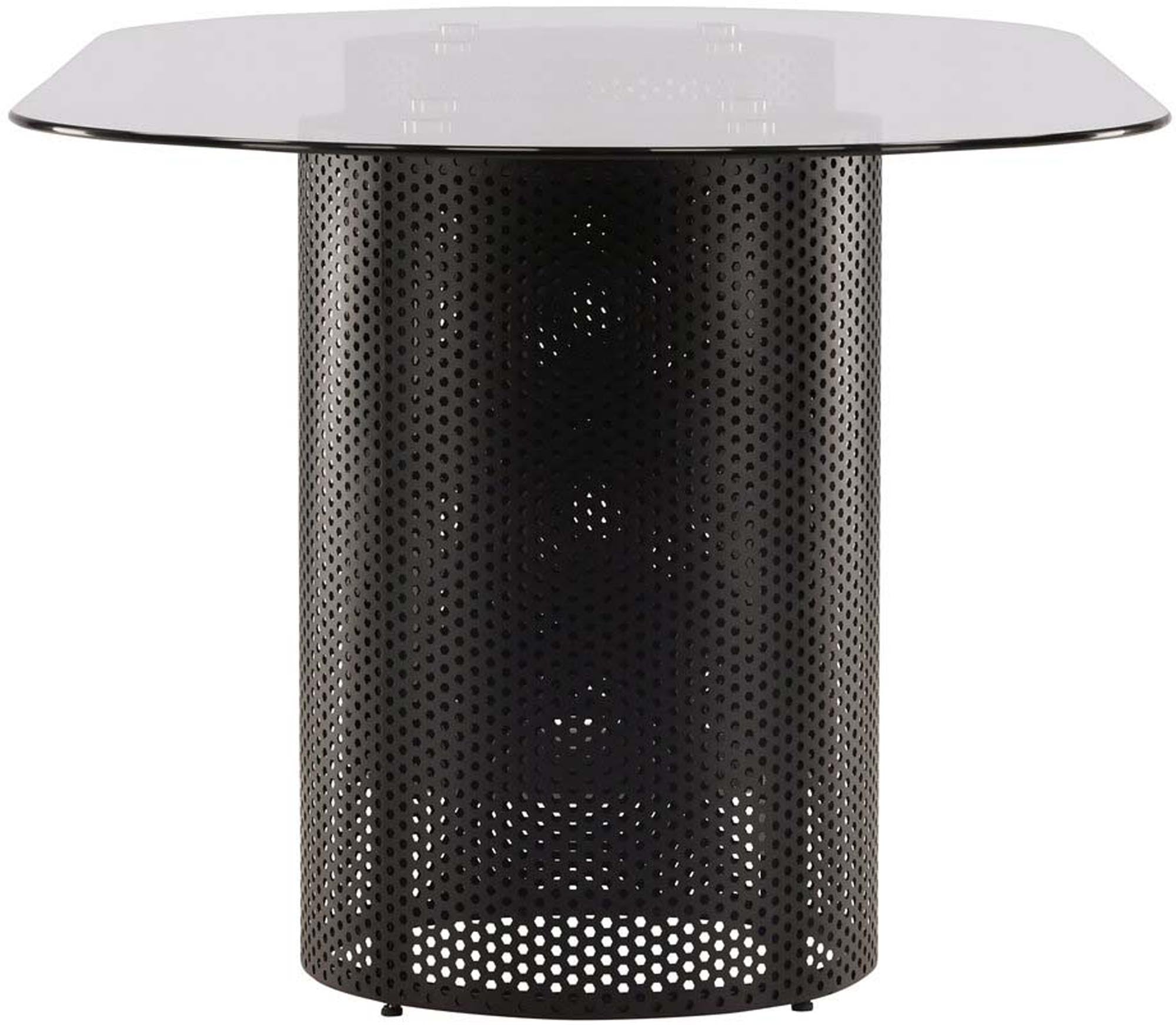 Eleganter Esstisch Glasgow x Josefin Lustig von Vind mit ovaler Glasplatte und stabilen Stahlbeinen. Perfekt für gesellige Anlässe!