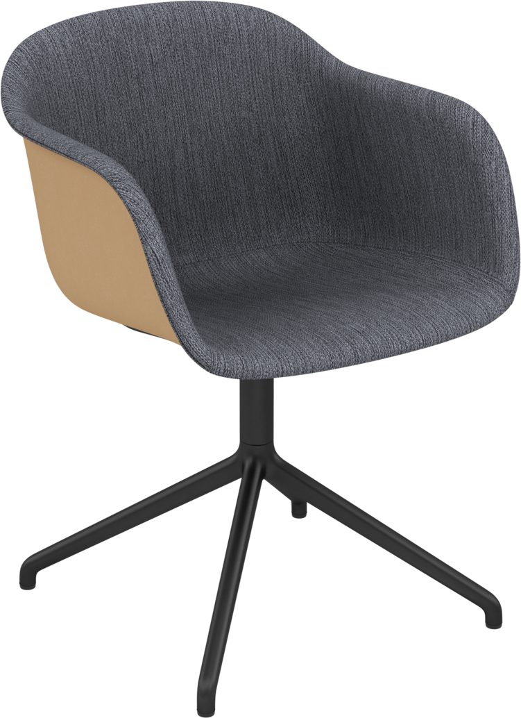 Fiber Armlehnstuhl drehbar Frontpolsterung in Dunkelgrau / Ocker / Schwarz präsentiert im Onlineshop von KAQTU Design AG. Dreh-Schalenstuhl mit Armlehnen ist von Muuto