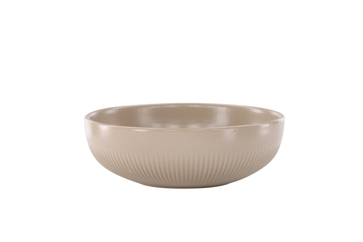 Runder Kerzenständer Posh von Venture Home aus glasiertem Steinzeug in Beige, Durchmesser 18 cm, Höhe 6 cm, schlichte Form.