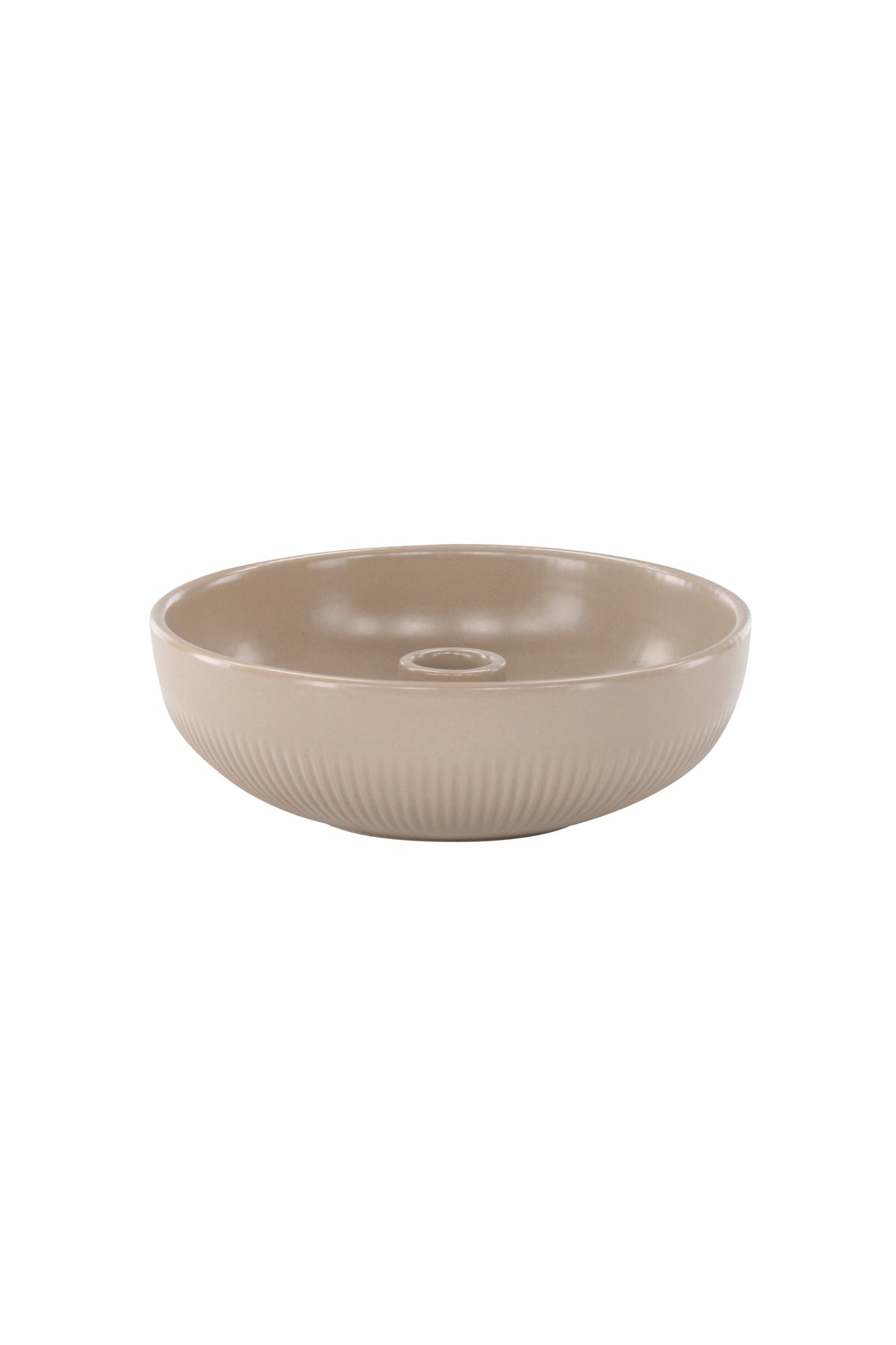 Runder Kerzenständer Posh von Venture Home aus glasiertem Steinzeug in Beige, Durchmesser 18 cm, Höhe 6 cm, schlichte Form.