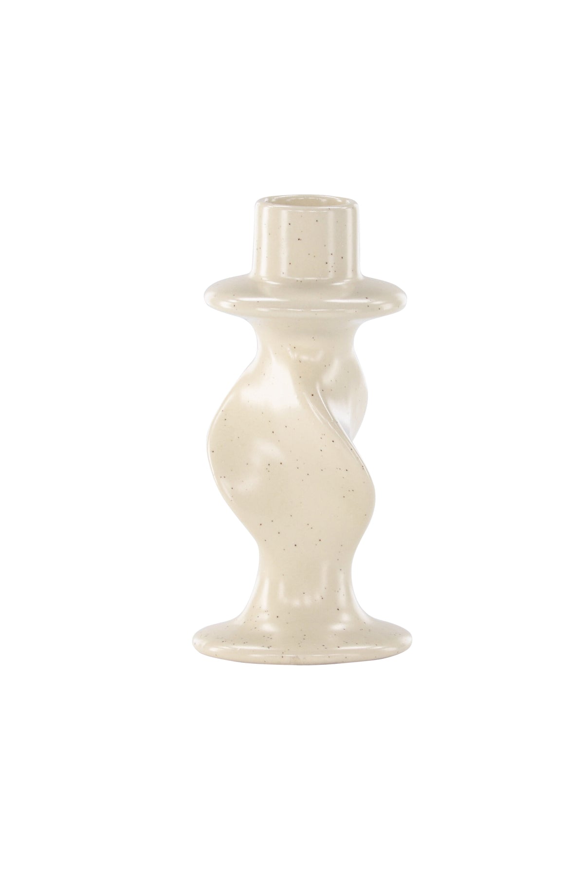 Kleiner runder Kerzenständer aus beigem Steinzeug, schlichte Form, Durchmesser 6 cm, Höhe 12 cm, Glory-Serie von Venture Home