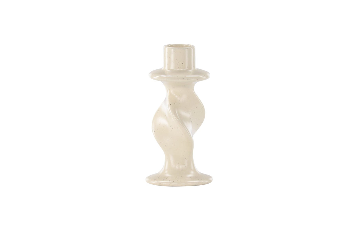 Kleiner runder Kerzenständer aus beigem Steinzeug, schlichte Form, Durchmesser 6 cm, Höhe 12 cm, Glory-Serie von Venture Home