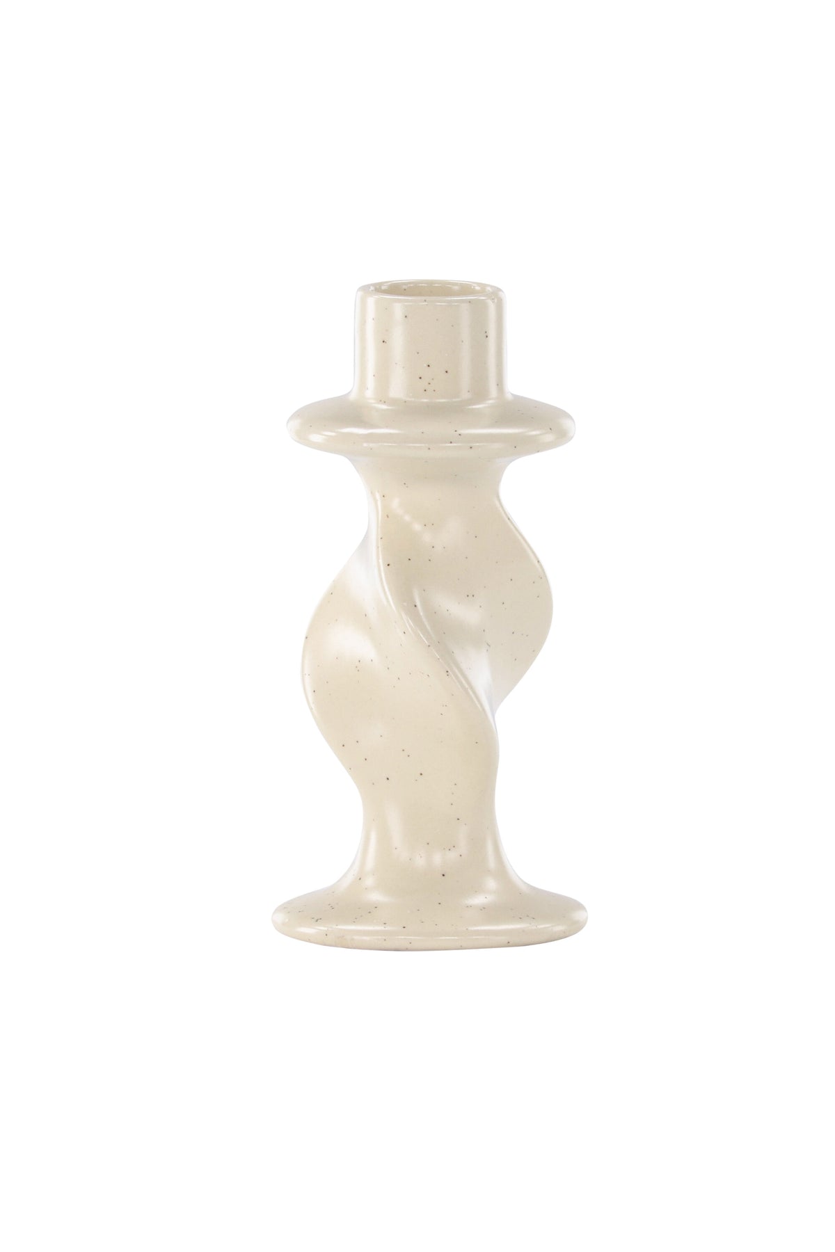 Kleiner runder Kerzenständer aus beigem Steinzeug, schlichte Form, Durchmesser 6 cm, Höhe 12 cm, Glory-Serie von Venture Home