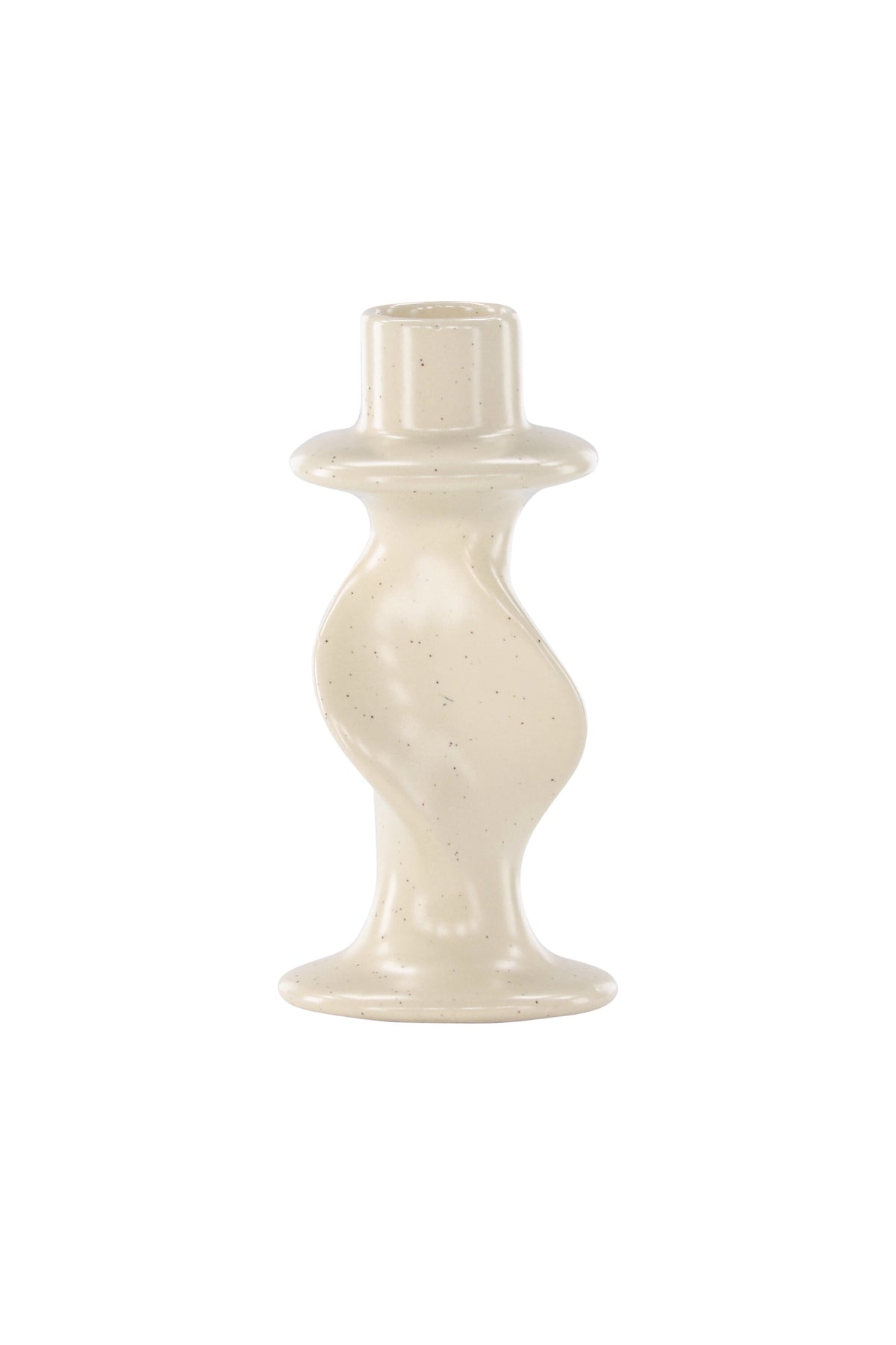 Kleiner runder Kerzenständer aus beigem Steinzeug, schlichte Form, Durchmesser 6 cm, Höhe 12 cm, Glory-Serie von Venture Home