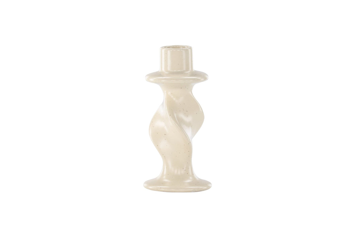 Kleiner runder Kerzenständer aus beigem Steinzeug, schlichte Form, Durchmesser 6 cm, Höhe 12 cm, Glory-Serie von Venture Home