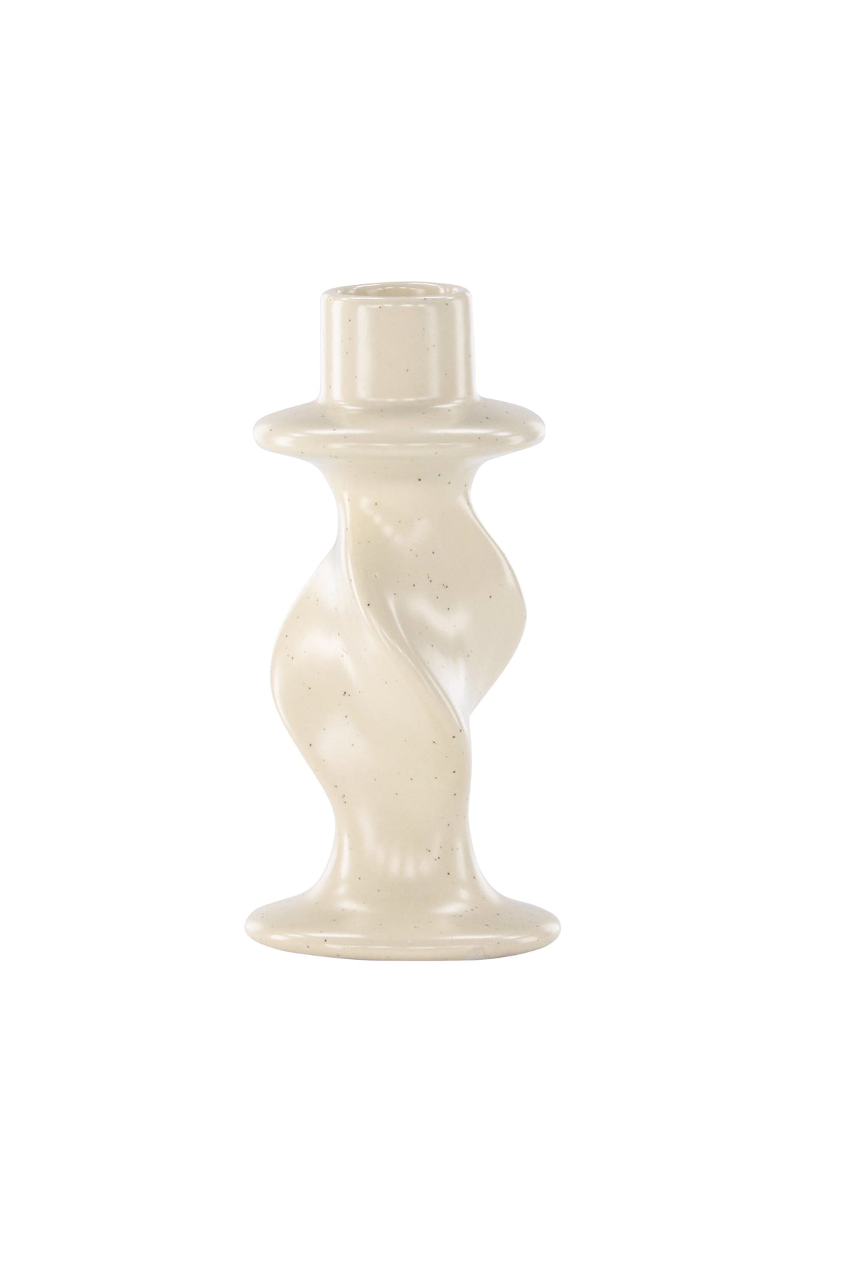 Kleiner runder Kerzenständer aus beigem Steinzeug, schlichte Form, Durchmesser 6 cm, Höhe 12 cm, Glory-Serie von Venture Home