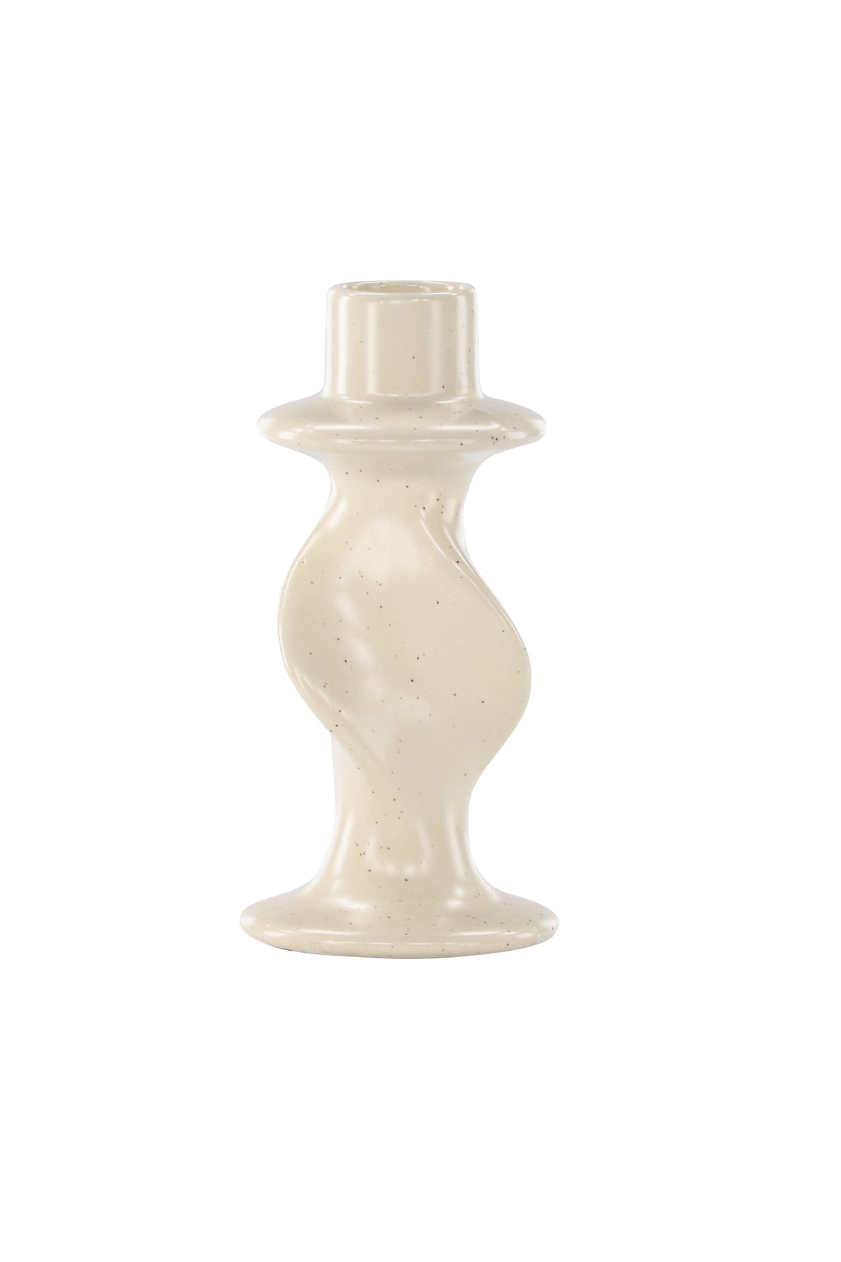 Kleiner runder Kerzenständer aus beigem Steinzeug, schlichte Form, Durchmesser 6 cm, Höhe 12 cm, Glory-Serie von Venture Home