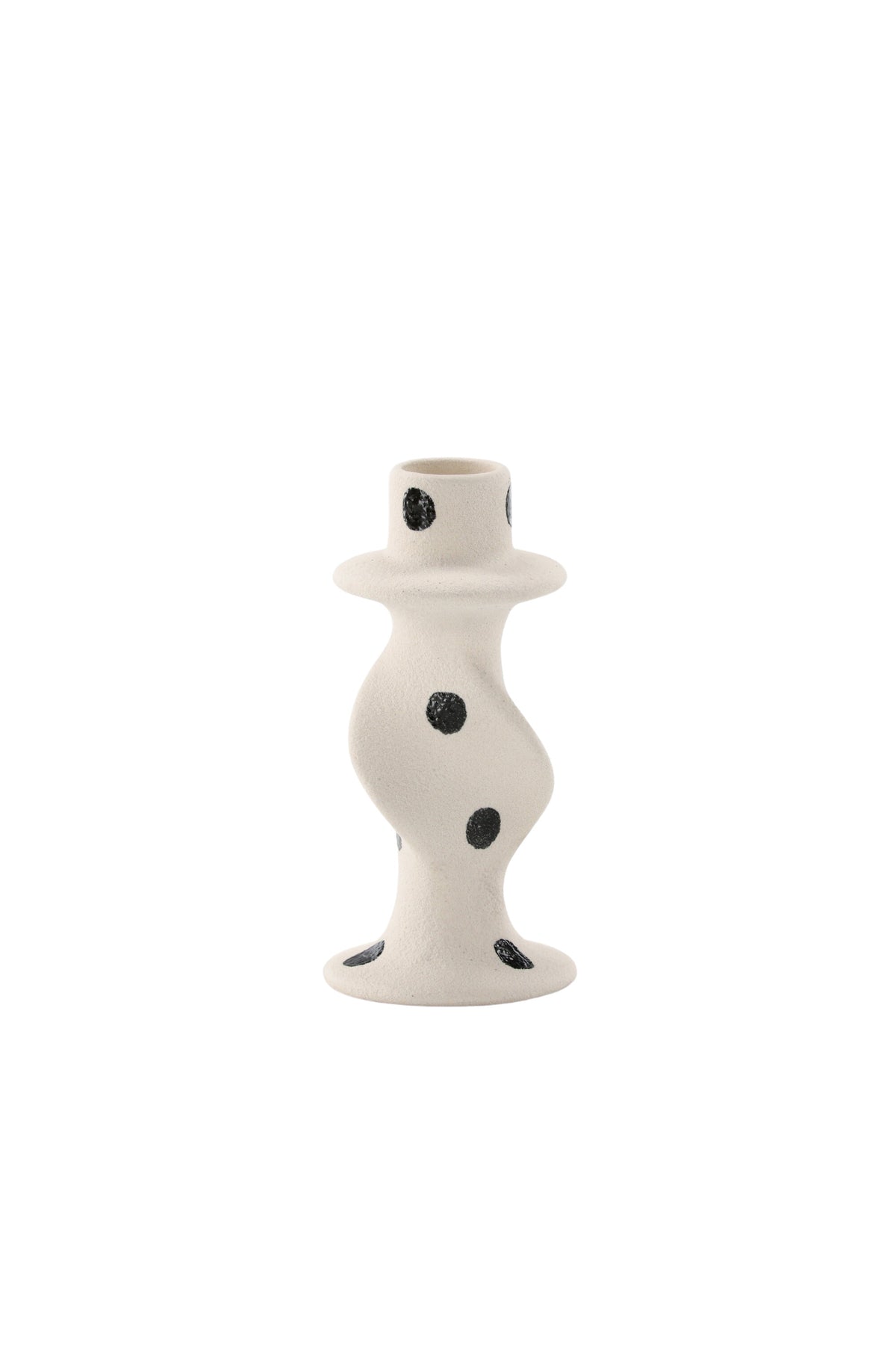 Kleiner runder Kerzenständer aus beigem Steinzeug, schlichte Form, Durchmesser 6 cm, Höhe 12 cm, Glory-Serie von Venture Home