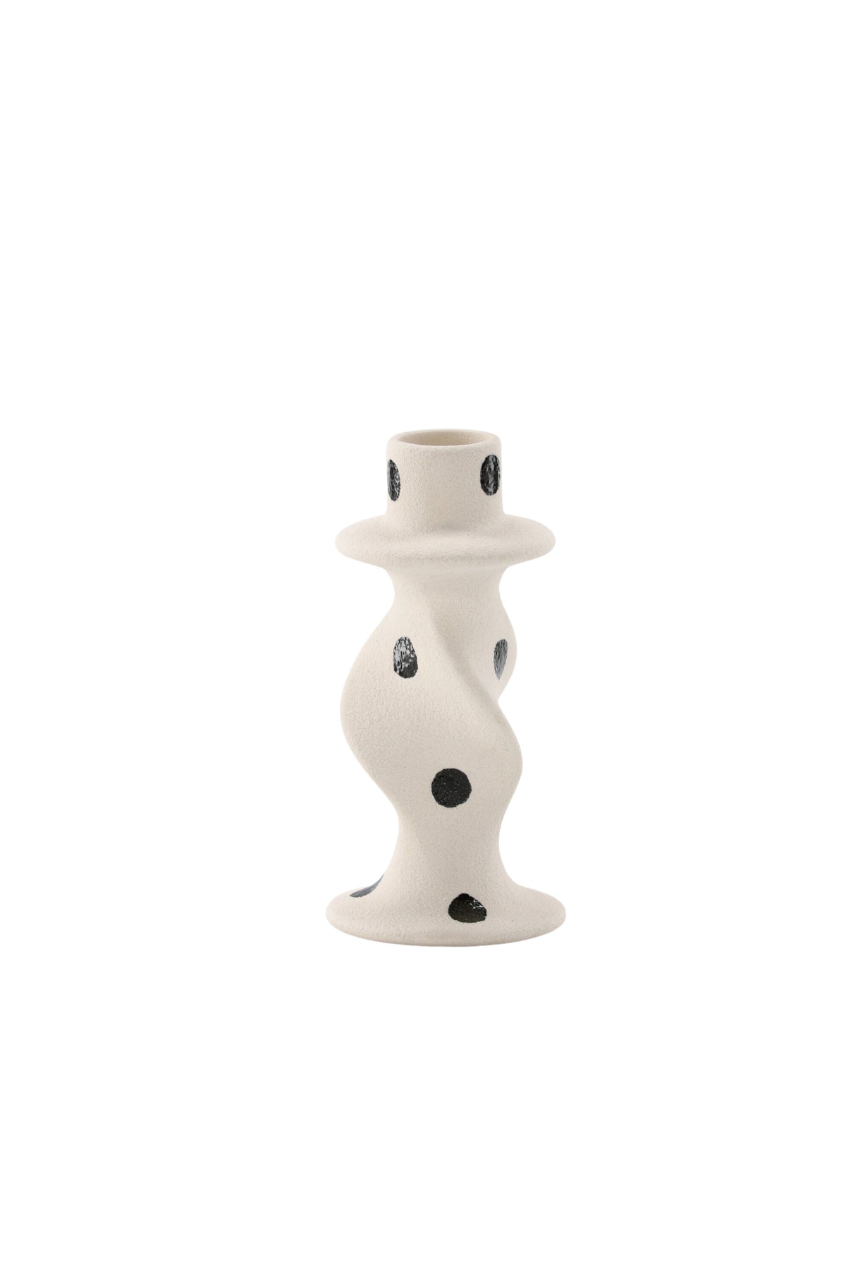 Kleiner runder Kerzenständer aus beigem Steinzeug, schlichte Form, Durchmesser 6 cm, Höhe 12 cm, Glory-Serie von Venture Home