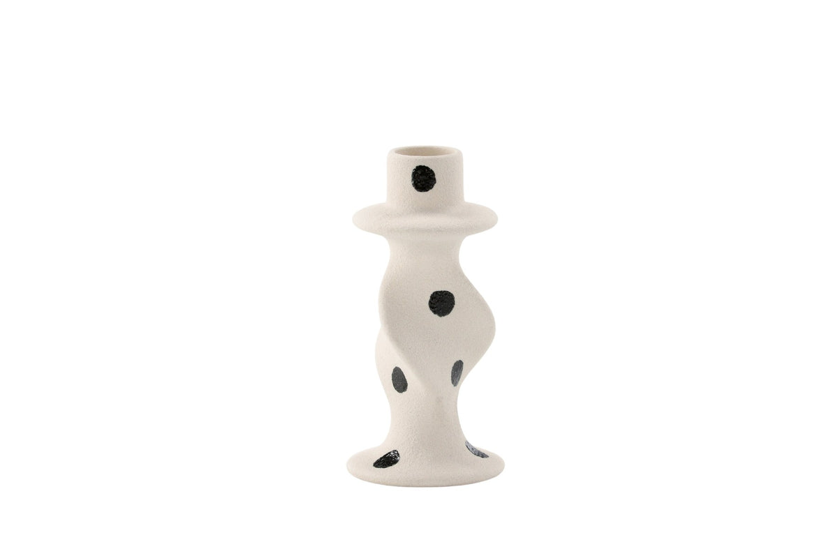 Kleiner runder Kerzenständer aus beigem Steinzeug, schlichte Form, Durchmesser 6 cm, Höhe 12 cm, Glory-Serie von Venture Home