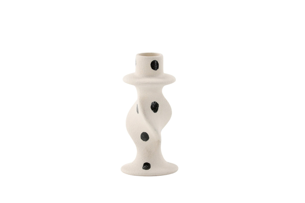 Kleiner runder Kerzenständer aus beigem Steinzeug, schlichte Form, Durchmesser 6 cm, Höhe 12 cm, Glory-Serie von Venture Home