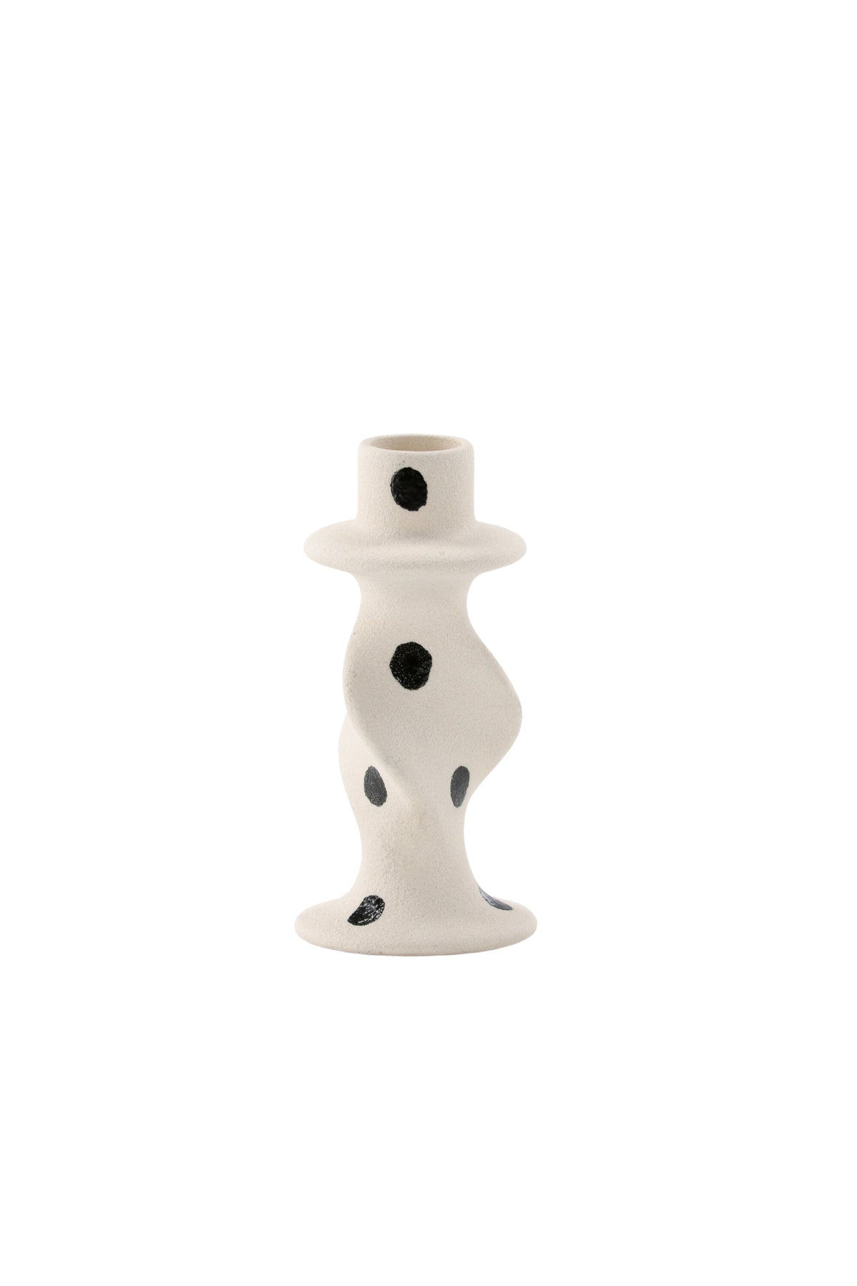 Kleiner runder Kerzenständer aus beigem Steinzeug, schlichte Form, Durchmesser 6 cm, Höhe 12 cm, Glory-Serie von Venture Home