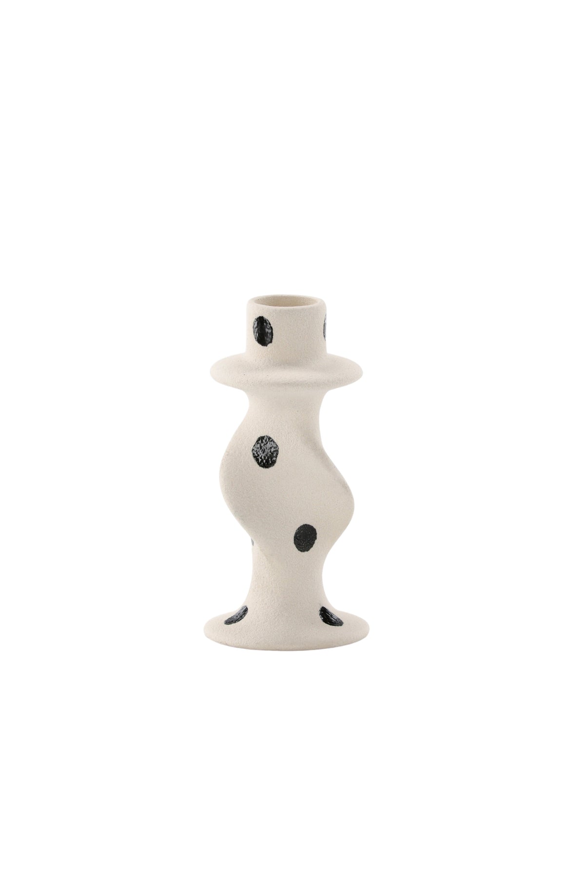 Kleiner runder Kerzenständer aus beigem Steinzeug, schlichte Form, Durchmesser 6 cm, Höhe 12 cm, Glory-Serie von Venture Home